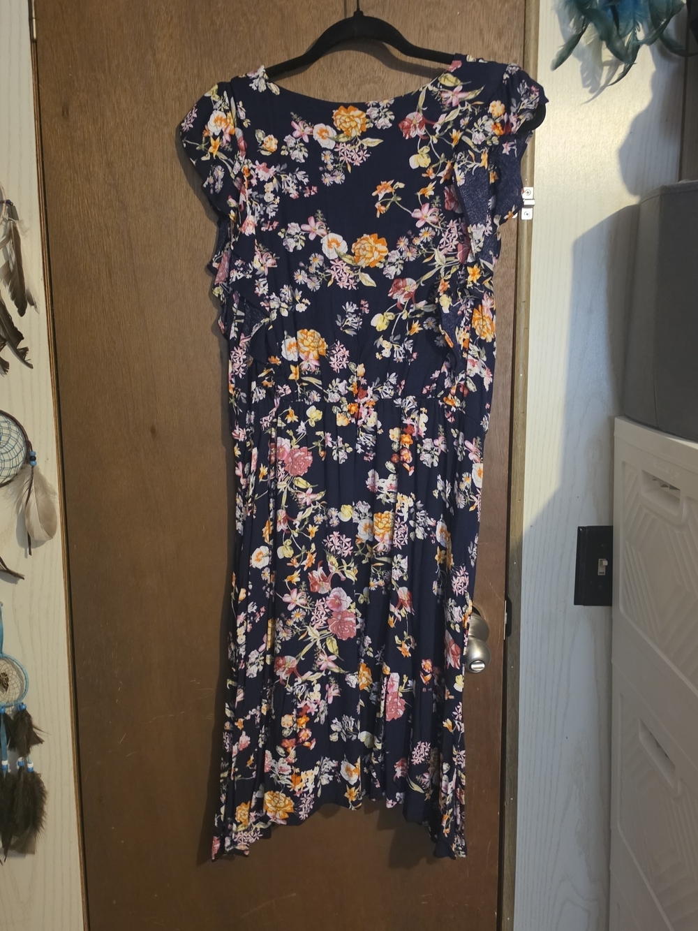 NWT Floral Navy Midi Dress with Pink & Yellow Blooms - Picture 7 of 7